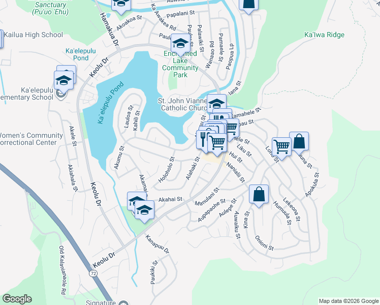 map of restaurants, bars, coffee shops, grocery stores, and more near 917 Alahaki Street in Kailua