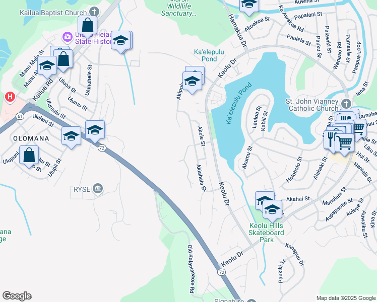 map of restaurants, bars, coffee shops, grocery stores, and more near 1220 Akipohe Street in Kailua
