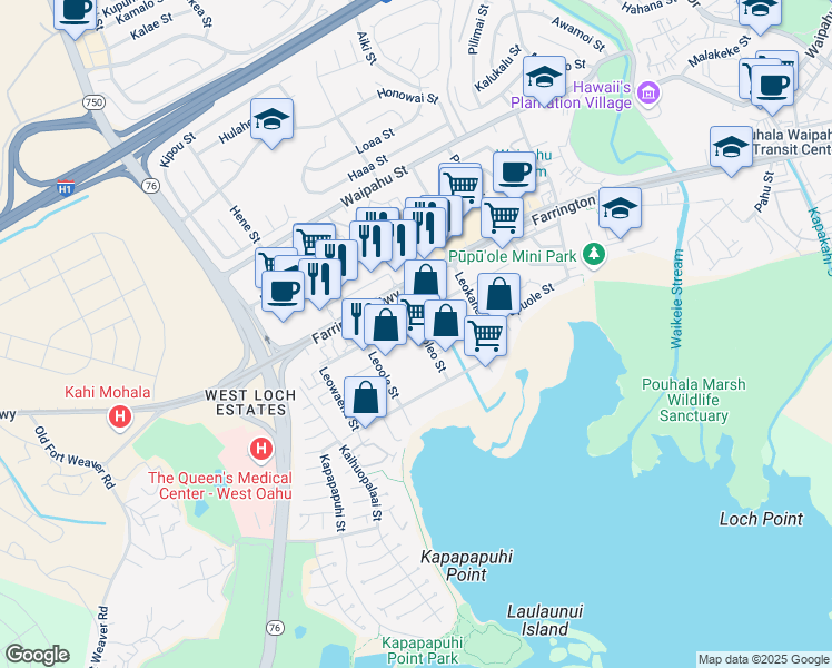 map of restaurants, bars, coffee shops, grocery stores, and more near 94-150 Leoleo St in Waipahu