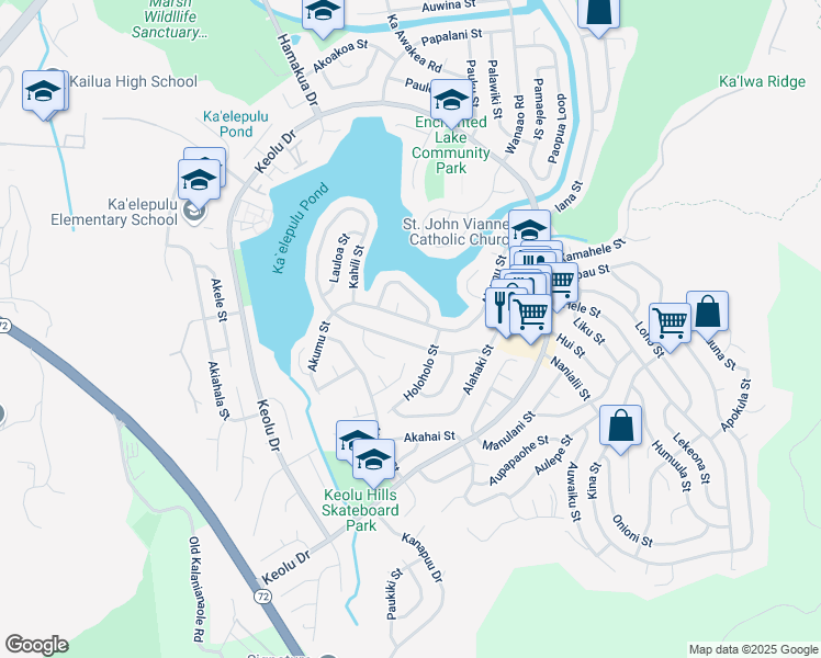 map of restaurants, bars, coffee shops, grocery stores, and more near 1001 Kahili Street in Kailua