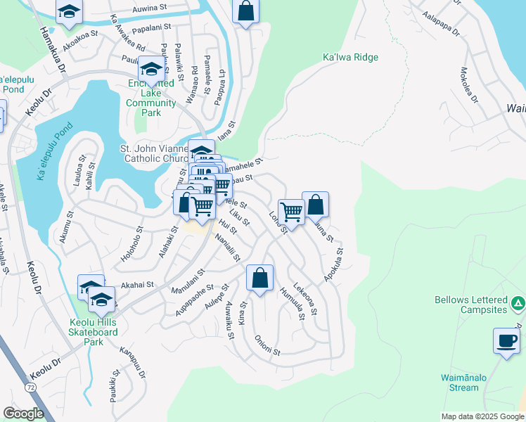 map of restaurants, bars, coffee shops, grocery stores, and more near 1176 Aukele Street in Kailua