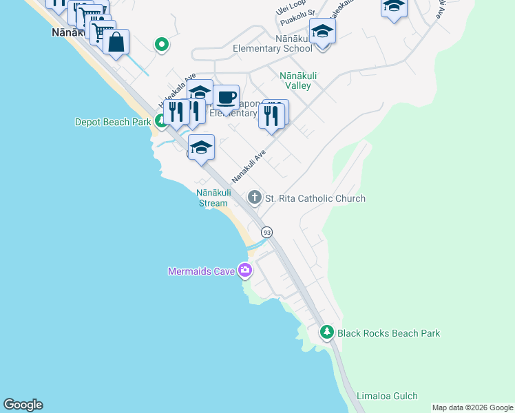 map of restaurants, bars, coffee shops, grocery stores, and more near 89-318 Farrington Highway in Waianae