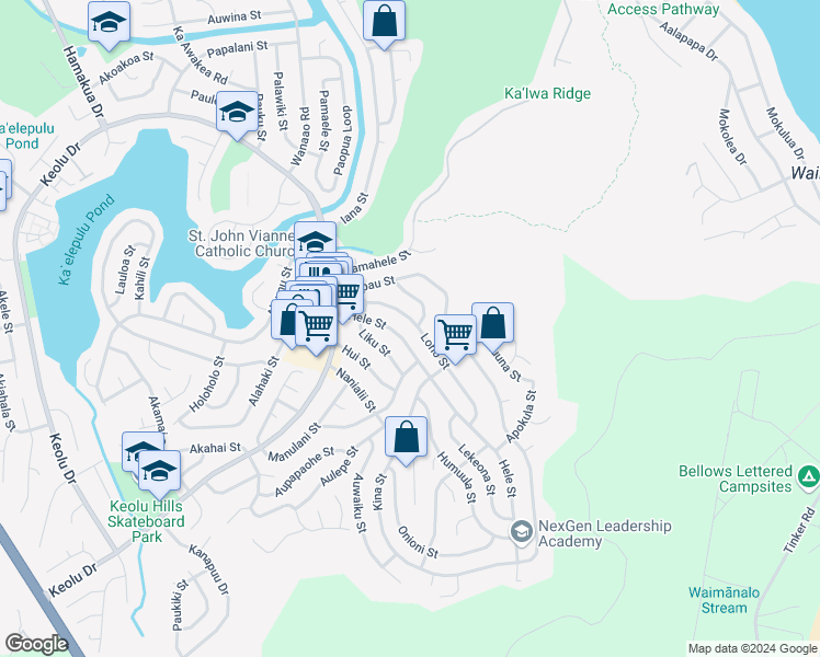map of restaurants, bars, coffee shops, grocery stores, and more near 1093 Loho Street in Kailua
