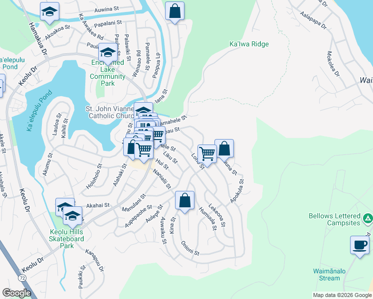 map of restaurants, bars, coffee shops, grocery stores, and more near 1093 Loho Street in Kailua
