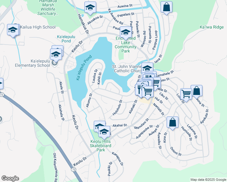 map of restaurants, bars, coffee shops, grocery stores, and more near 980 Akumu Street in Kailua