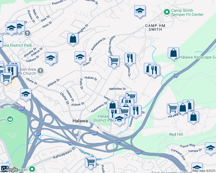 map of restaurants, bars, coffee shops, grocery stores, and more near 99-778 Nahiolea Street in Aiea