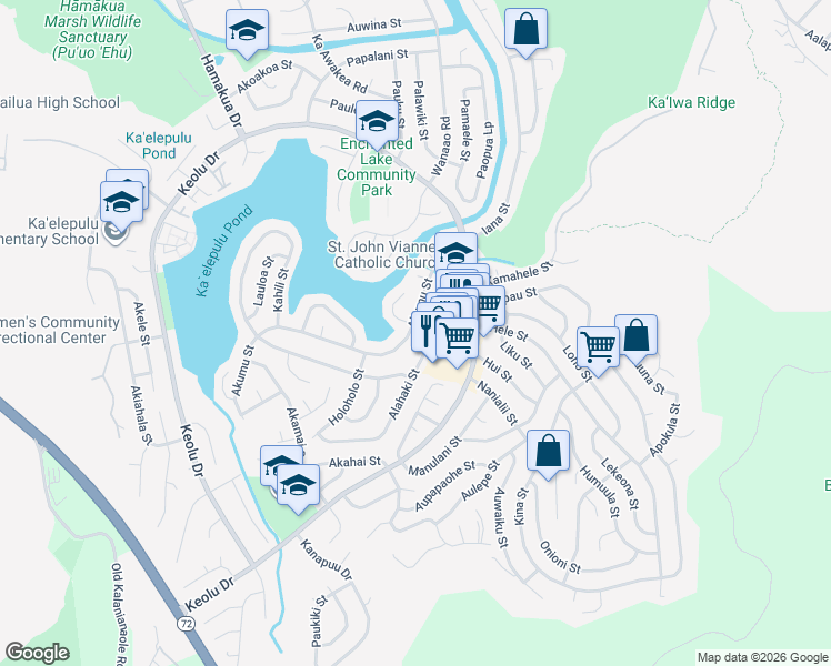 map of restaurants, bars, coffee shops, grocery stores, and more near 853 Akumu Street in Kailua