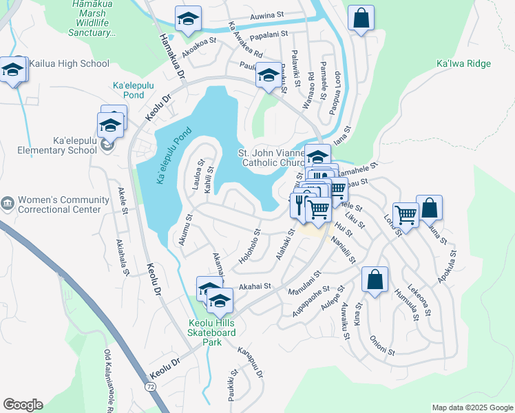map of restaurants, bars, coffee shops, grocery stores, and more near 964 Iopono Loop in Kailua