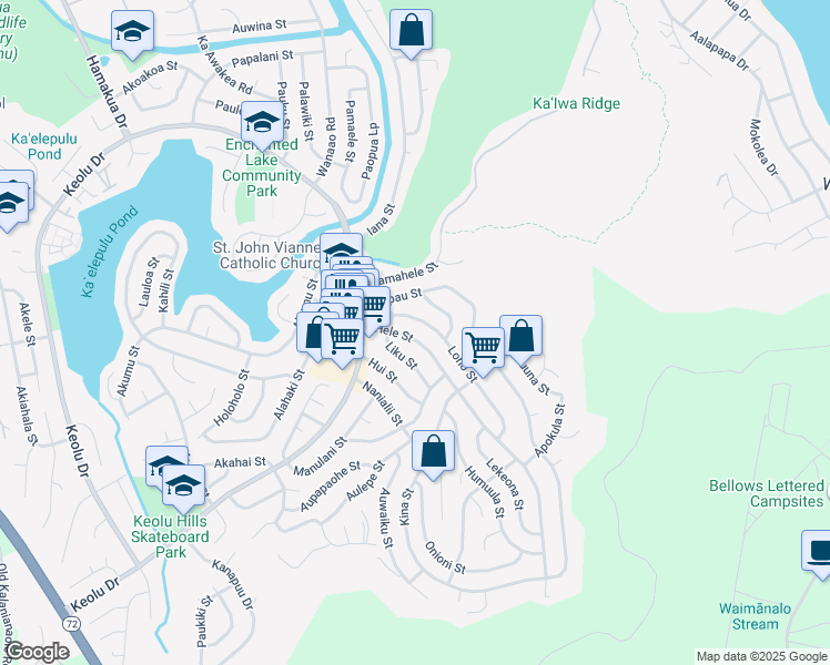 map of restaurants, bars, coffee shops, grocery stores, and more near 1074 Hele Street in Kailua