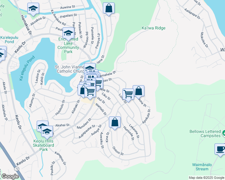 map of restaurants, bars, coffee shops, grocery stores, and more near 1074 Hele Street in Kailua