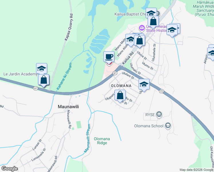 map of restaurants, bars, coffee shops, grocery stores, and more near 757 Ululani Street in Kailua