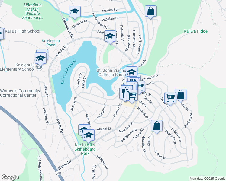 map of restaurants, bars, coffee shops, grocery stores, and more near 964 Iopono Loop in Kailua