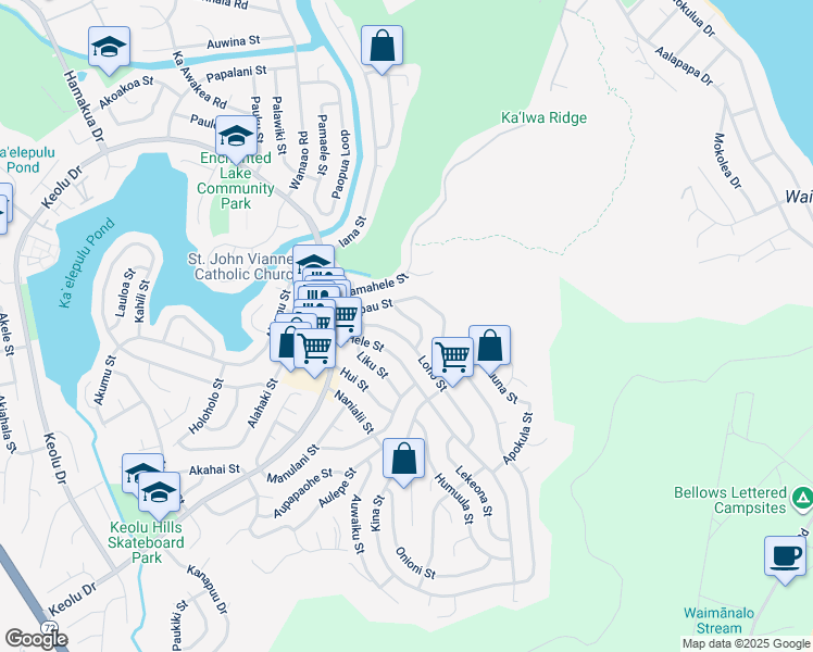 map of restaurants, bars, coffee shops, grocery stores, and more near 1176 Aukele Street in Kailua