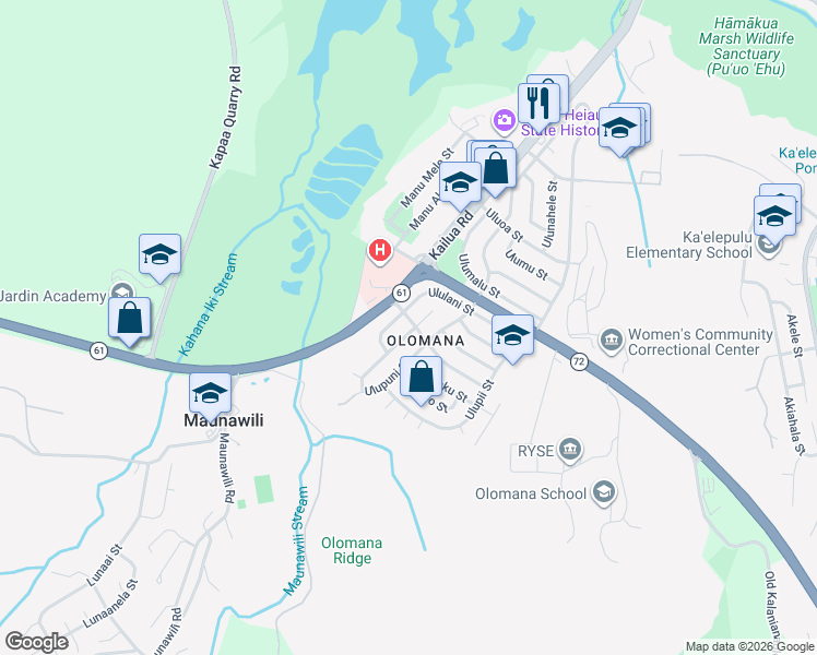 map of restaurants, bars, coffee shops, grocery stores, and more near 1510 Ulupuni Street in Kailua