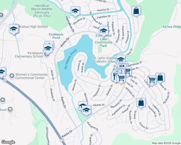 map of restaurants, bars, coffee shops, grocery stores, and more near 980 Akumu Street in Kailua