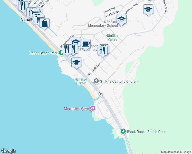 map of restaurants, bars, coffee shops, grocery stores, and more near 89-318 Farrington Highway in Waianae