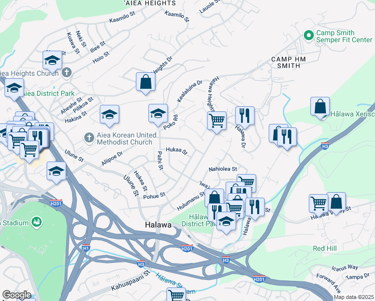map of restaurants, bars, coffee shops, grocery stores, and more near 99-811 Aliipoe Drive in Aiea