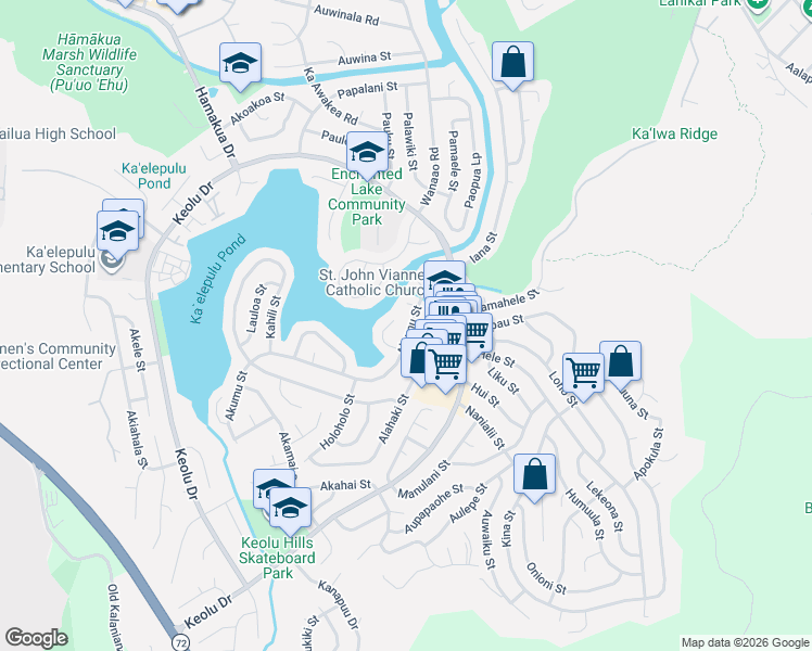 map of restaurants, bars, coffee shops, grocery stores, and more near 780 Akumu Street in Kailua