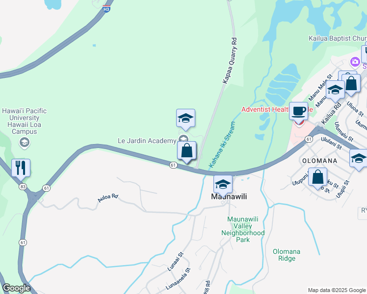 map of restaurants, bars, coffee shops, grocery stores, and more near 917 Kalanianaole Highway in Kailua
