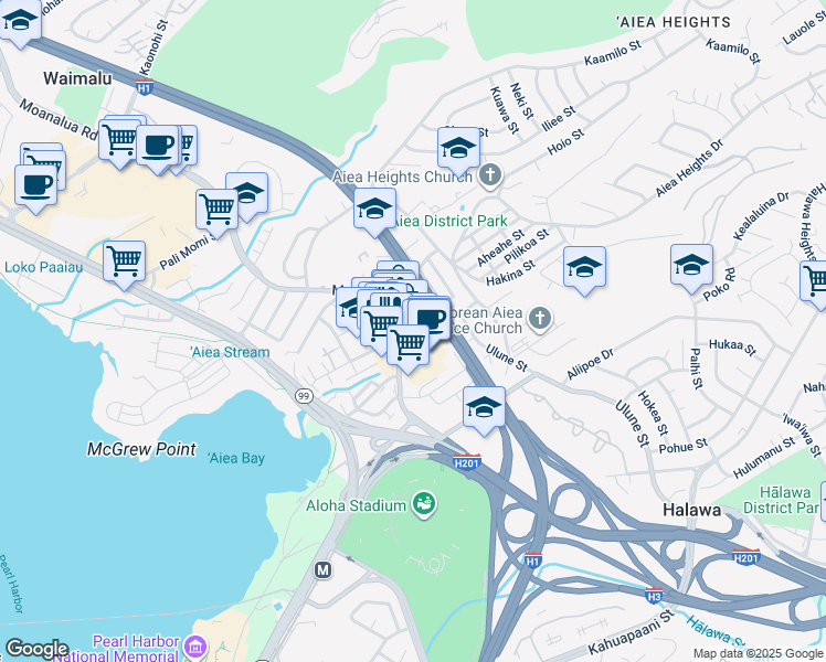 map of restaurants, bars, coffee shops, grocery stores, and more near in Aiea
