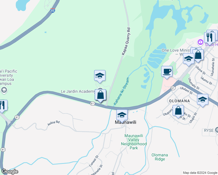 map of restaurants, bars, coffee shops, grocery stores, and more near 917 Kalanianaole Highway in Kailua