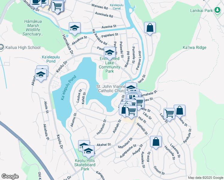 map of restaurants, bars, coffee shops, grocery stores, and more near 827 Pomahina Place in Kailua