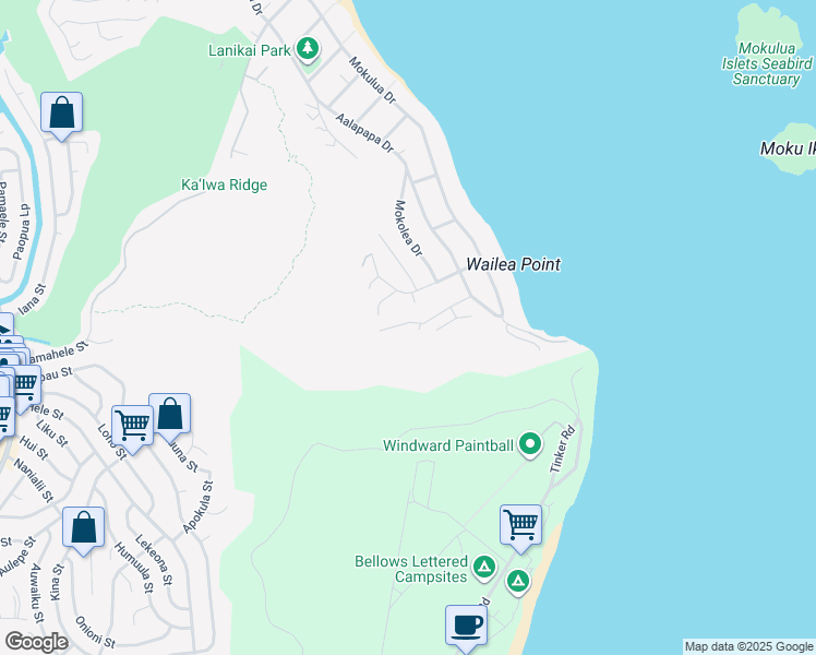 map of restaurants, bars, coffee shops, grocery stores, and more near 319 Lapa Place in Kailua