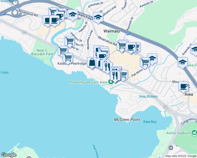 map of restaurants, bars, coffee shops, grocery stores, and more near 98-145 Lipoa Place in Aiea