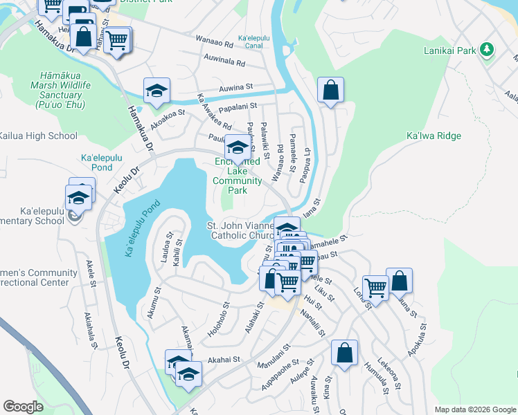 map of restaurants, bars, coffee shops, grocery stores, and more near 730 Wanaao Road in Kailua