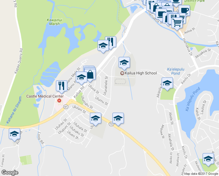 map of restaurants, bars, coffee shops, grocery stores, and more near 1254 Ulupii Street in Kailua