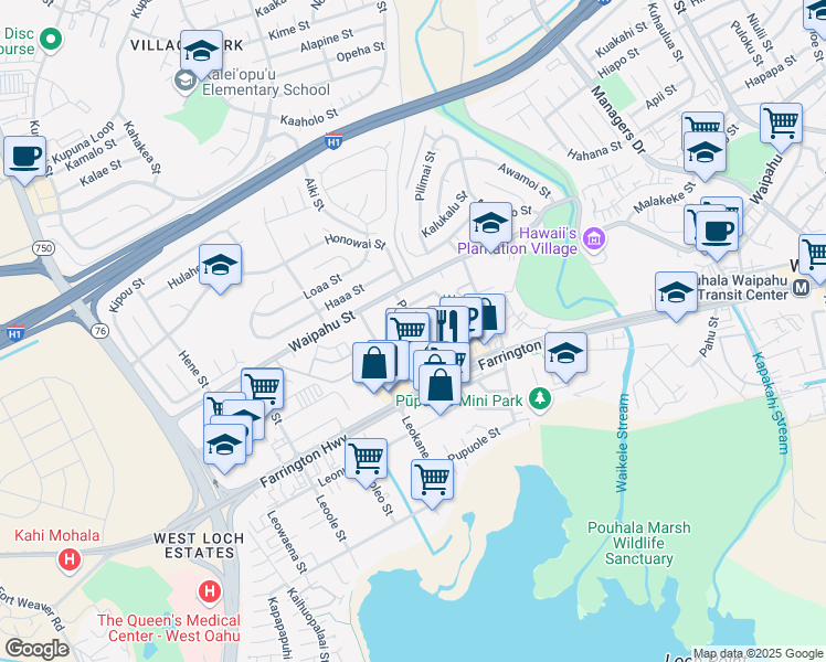 map of restaurants, bars, coffee shops, grocery stores, and more near 94-240 Pupukahi Street in Waipahu