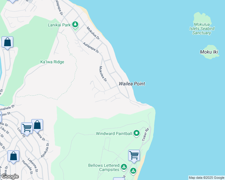 map of restaurants, bars, coffee shops, grocery stores, and more near 157 Lanipo Drive in Kailua