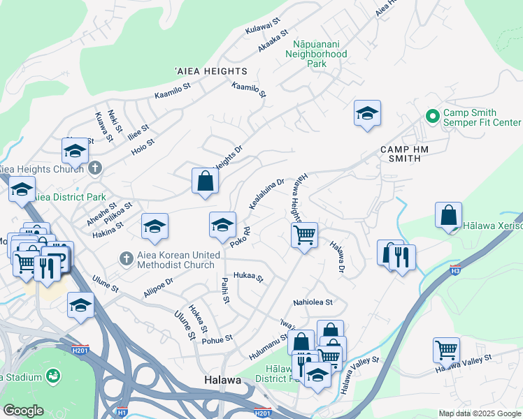 map of restaurants, bars, coffee shops, grocery stores, and more near 99-931 Lalawai Drive in Aiea