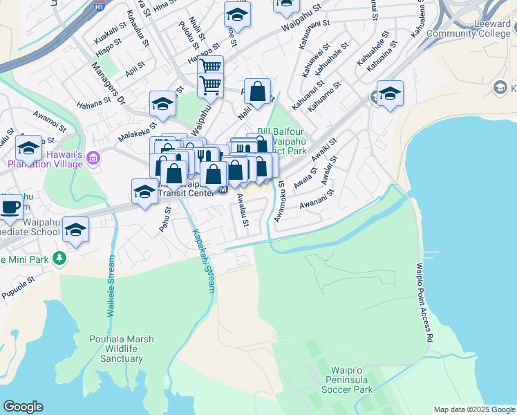 map of restaurants, bars, coffee shops, grocery stores, and more near 94-919 Awanei Street in Waipahu