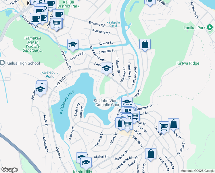 map of restaurants, bars, coffee shops, grocery stores, and more near 770 Keolu Drive in Kailua