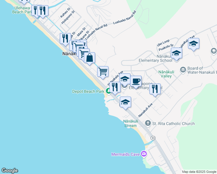 map of restaurants, bars, coffee shops, grocery stores, and more near 89-70 Farrington Highway in Waianae