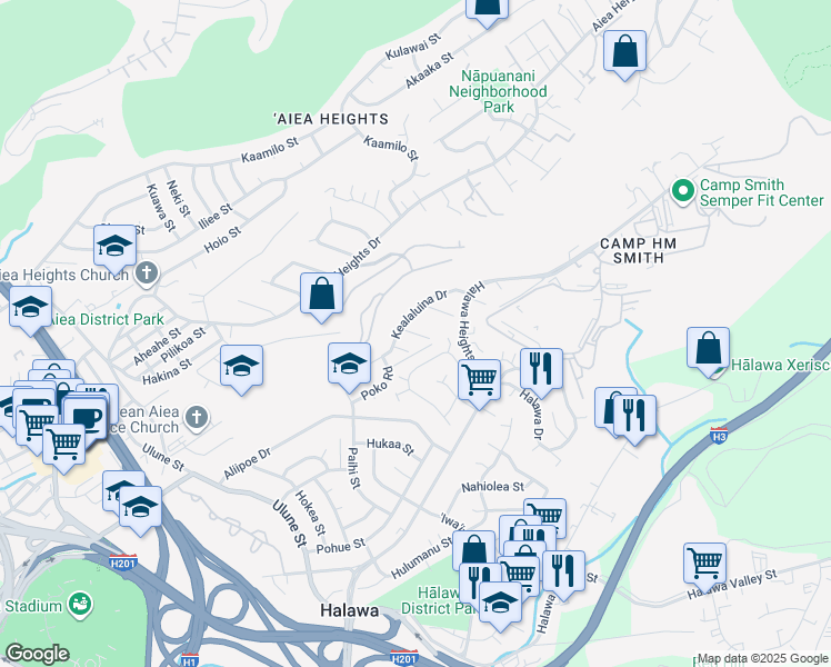 map of restaurants, bars, coffee shops, grocery stores, and more near 99-931 Lalawai Drive in Aiea