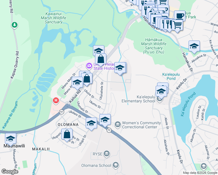 map of restaurants, bars, coffee shops, grocery stores, and more near 1254 Ulupii Street in Kailua