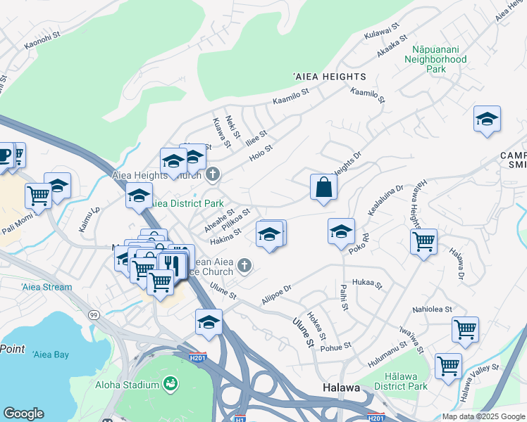 map of restaurants, bars, coffee shops, grocery stores, and more near 99-456 Poaha Place in Aiea