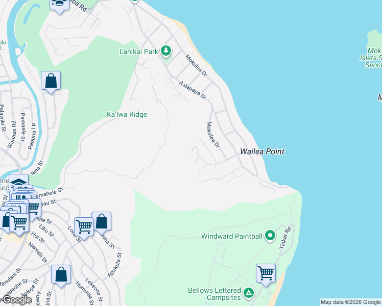 map of restaurants, bars, coffee shops, grocery stores, and more near 341 Lanipo Drive in Kailua