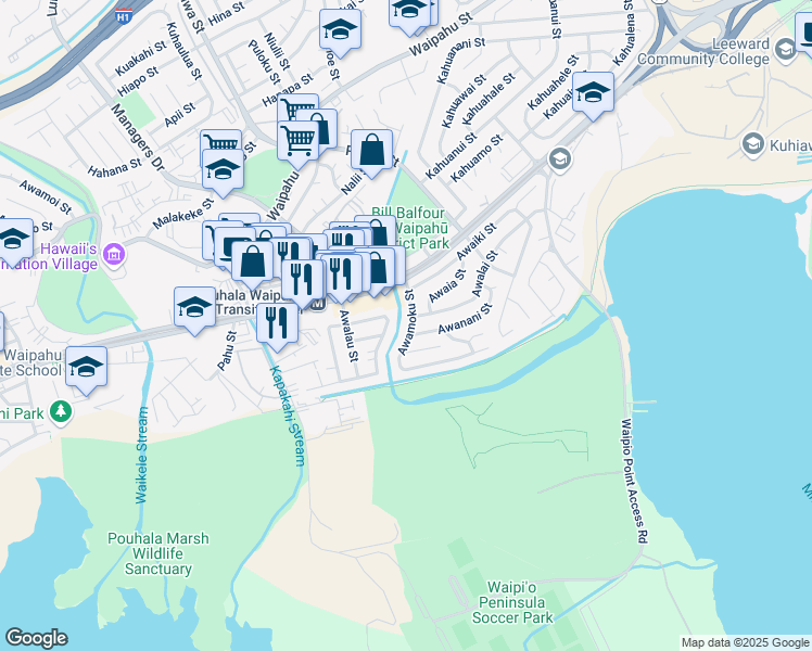map of restaurants, bars, coffee shops, grocery stores, and more near 94-903 Farrington Highway in Waipahu