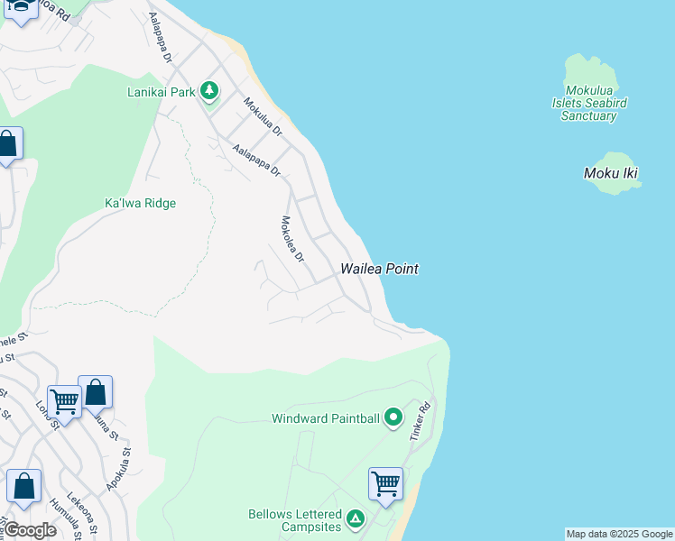 map of restaurants, bars, coffee shops, grocery stores, and more near 1430A Aalapapa Drive in Kailua