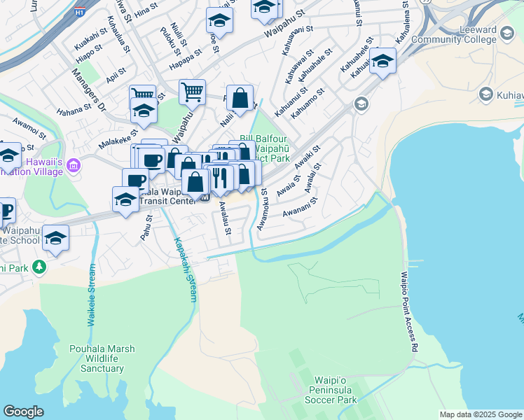map of restaurants, bars, coffee shops, grocery stores, and more near 94-903 Farrington Highway in Waipahu