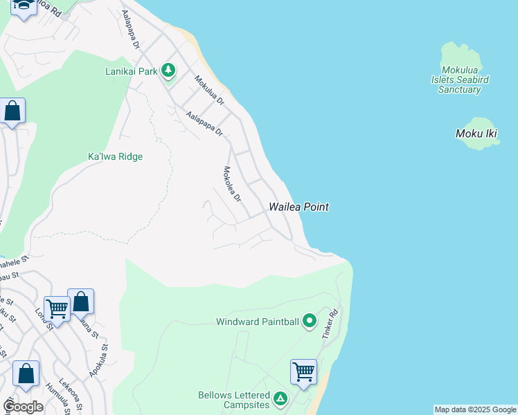 map of restaurants, bars, coffee shops, grocery stores, and more near 1430A Aalapapa Drive in Kailua