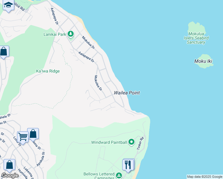 map of restaurants, bars, coffee shops, grocery stores, and more near 1430A Aalapapa Drive in Kailua