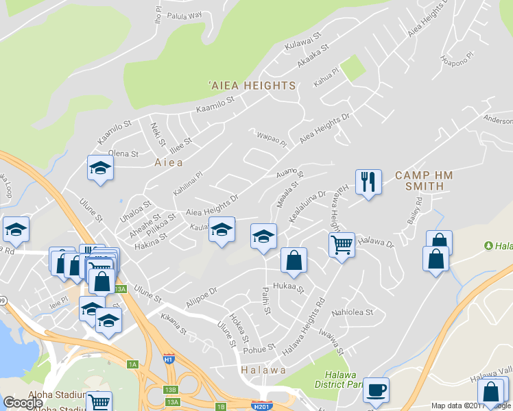 map of restaurants, bars, coffee shops, grocery stores, and more near 99-701 Holoai Street in Aiea