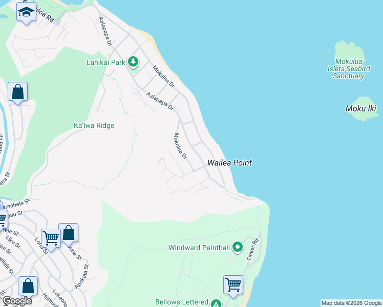 map of restaurants, bars, coffee shops, grocery stores, and more near 1430A Aalapapa Drive in Kailua