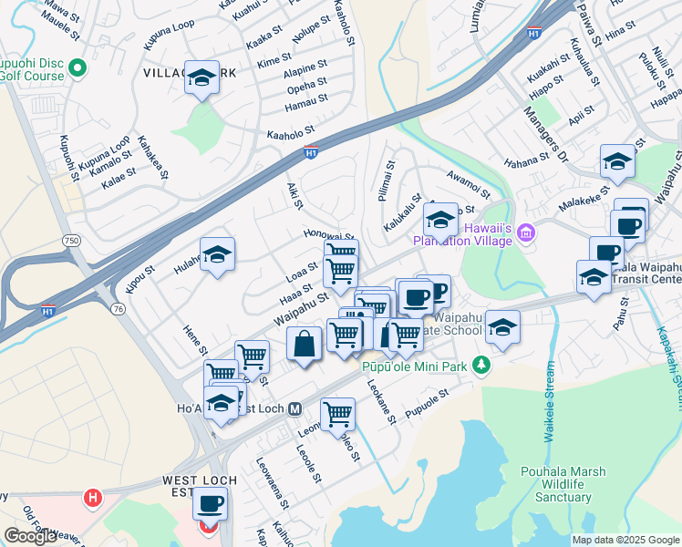 map of restaurants, bars, coffee shops, grocery stores, and more near 94-140 Haaa Street in Waipahu