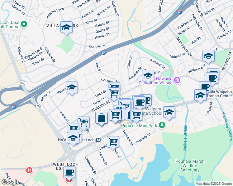 map of restaurants, bars, coffee shops, grocery stores, and more near 94-140 Haaa Street in Waipahu