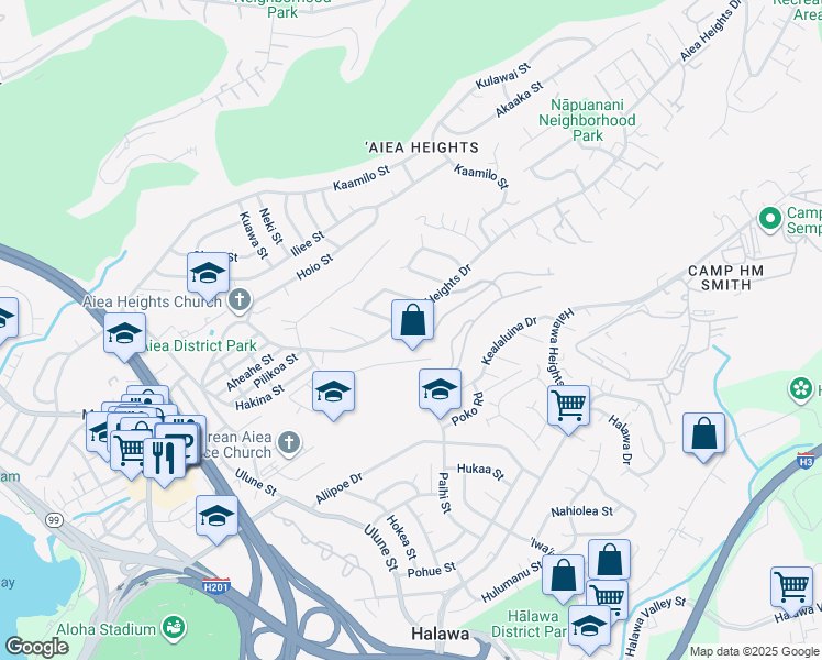 map of restaurants, bars, coffee shops, grocery stores, and more near 99-701 Holoai Street in Aiea